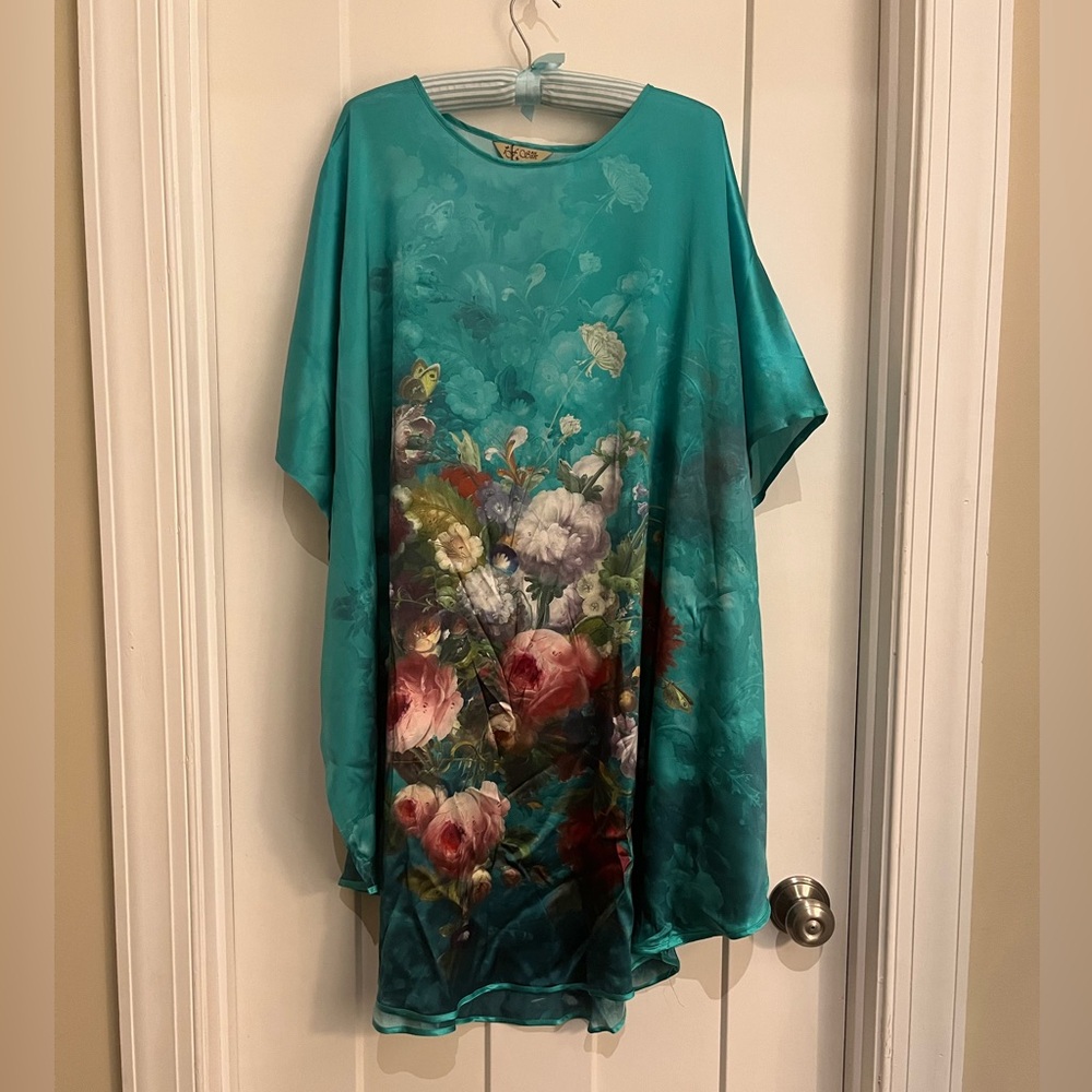 Elegant Floral Teal Nightgown Dress